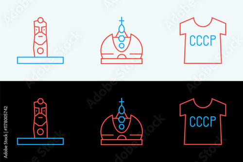 Set line USSR t-shirt, Slavic pagan idol and King crown icon. Vector