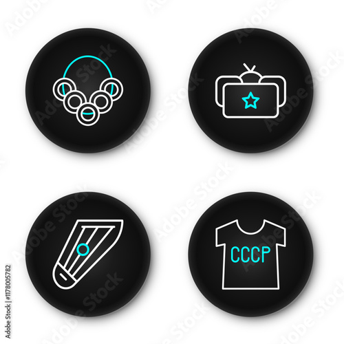 Set line USSR t-shirt, Kankles, Ushanka and Russian bagels icon. Vector