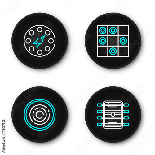 Set line Hockey table, Checker game chips, Board of checkers and Twister icon. Vector