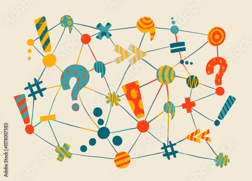 Various shapes and symbols interconnected with lines  photo