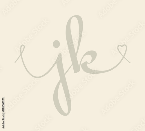 JK initial wedding monogram calligraphy vector illustration. Hand drawn lettering j and k love logo design for valentines day poster, greeting card
