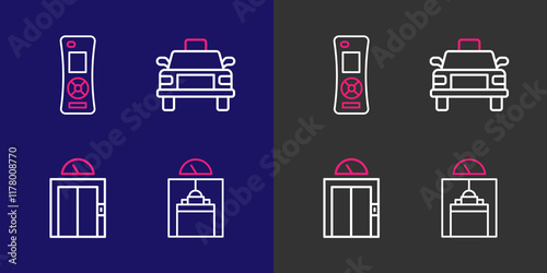 Set line Lift, Taxi car and Remote control icon. Vector