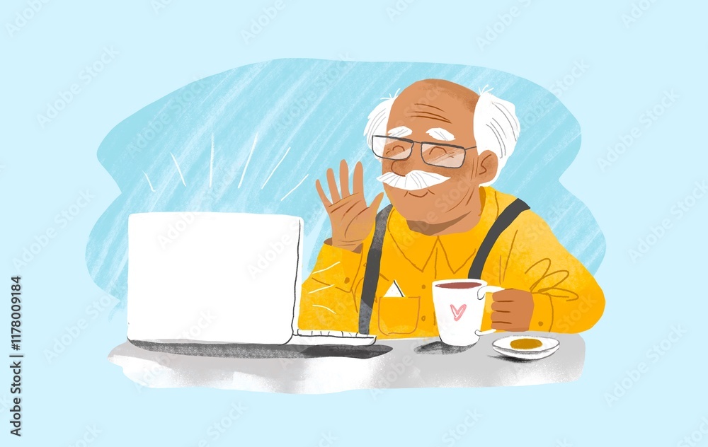 Elderly men surfing the internet, communicating on social networks Elderly men surfing the internet, communicating on social networks