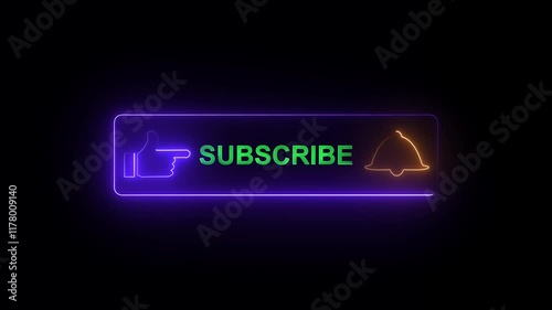 neon youtube subscribe foggy smoke button with black background. glowing subscribe button concept.