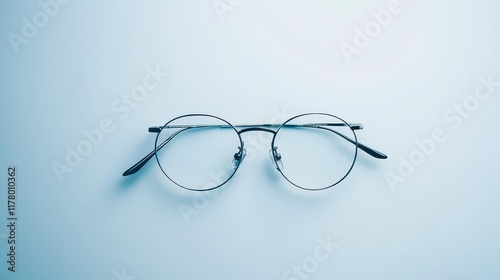 A stylish pair of reading glasses with a thin metallic frame on a white isolated background