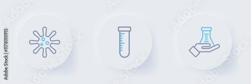 Set line Test tube and flask, and Bacteria icon. Vector