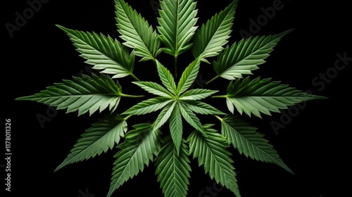 Vibrant cannabis plant on black background. Organic, alternative medicine, and healthcare concept.