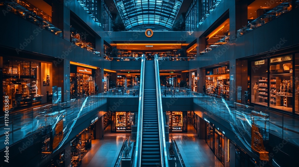 Obraz premium Modern Escalator in a Luxurious Shopping Mall