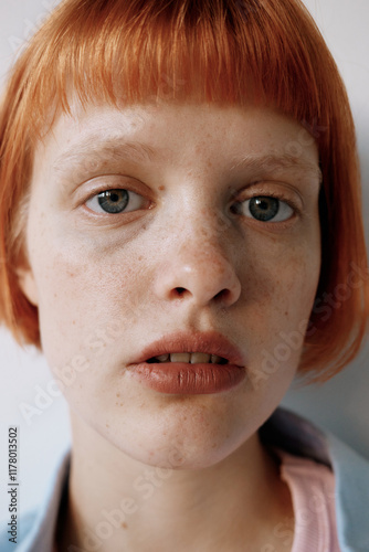 Natural beauty portrait of woman with freckles photo