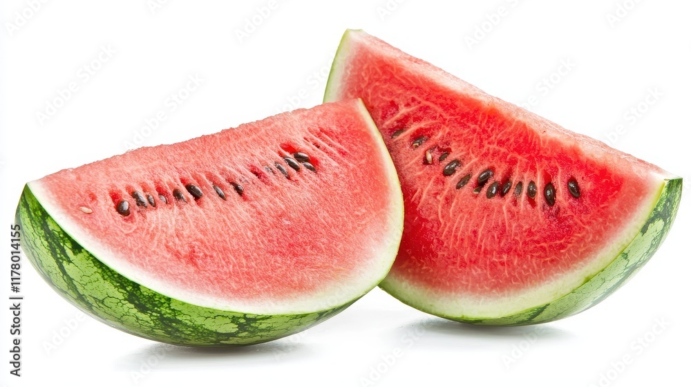 A large juicy watermelon with a slice cut out on a white isolated background A large juicy watermelon with a slice cut out on a white isolated background