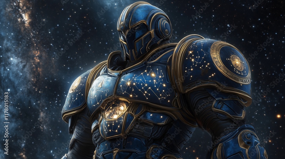 Fototapeta premium Crius in Constellation Armor, Titan of the Stars Arrayed for Celestial Warfare