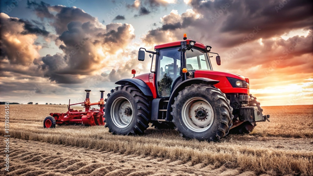 Tractor plows a field in the spring accompanied by rooks Tractor Tractor plows a field in the spring accompanied by rooks Tractor