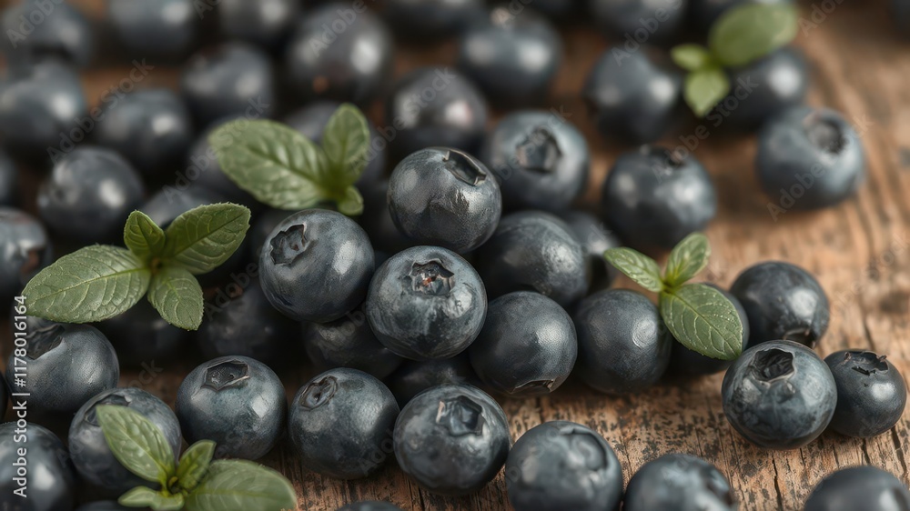 Close-up of fresh blueberries on a rustic wooden surface, rustic,food photography,market Close-up of fresh blueberries on a rustic wooden surface, rustic,food photography,market