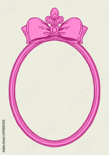 Hand-drawn vector frame with elegant bows and ribbons in a minimalist, girly style. Perfect for wedding invitations, birthday cards. Includes pink, boho, and baroque elements in a classic, feminine