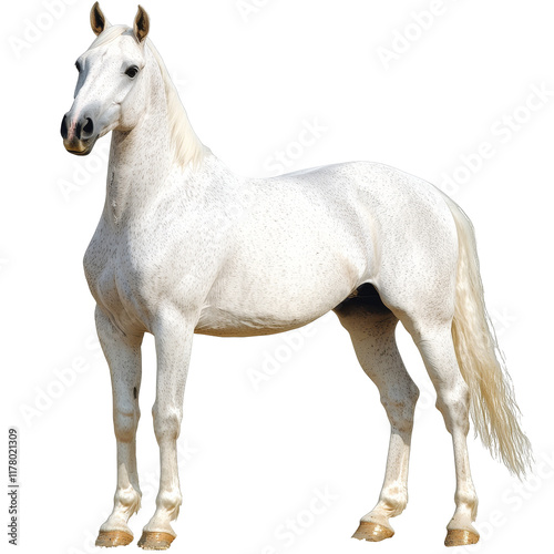 Majestic white horse standing in natural pose
