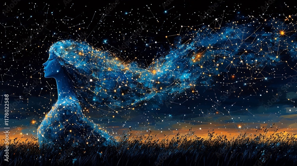Fototapeta premium Celestial Woman Stars Night Sky Dream