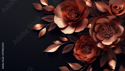 Handmade Copper Flower Paper Craft Decor In Rose Gold With Botanical Arrangement And Quilling Craft, Featuring Artificial Nature Elements And Decorative Clip Art. photo