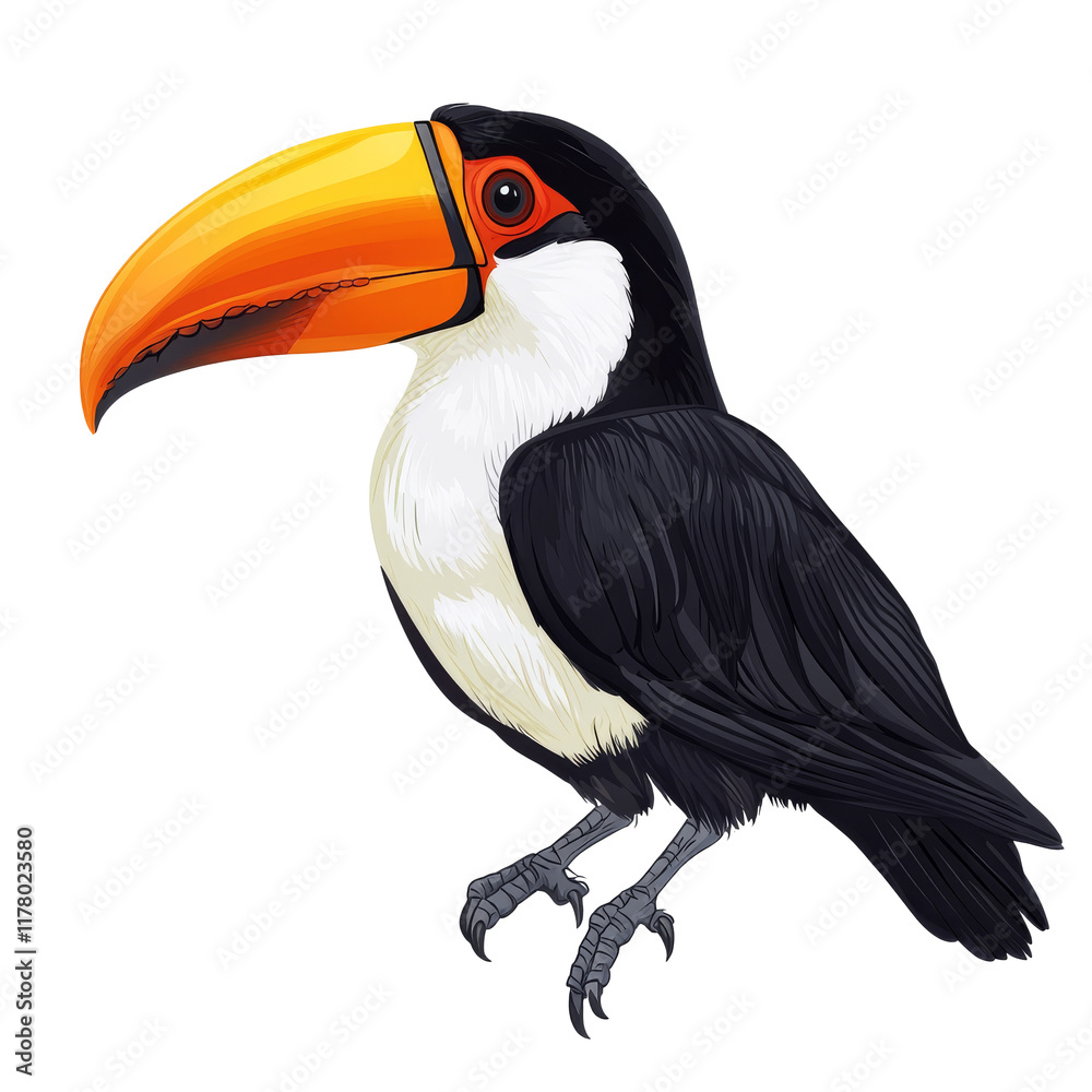 Large toucan with vibrant beak sits gracefully Large toucan with vibrant beak sits gracefully