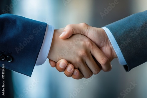 A close-up shot of two people shaking hands in a gesture of agreement or friendship
