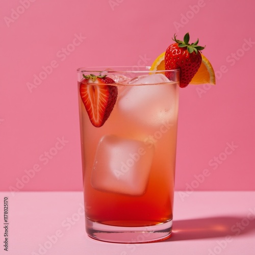Wallpaper Mural Strawberry-orange refresher pink-background glass with summery blend of fruits and ice Torontodigital.ca
