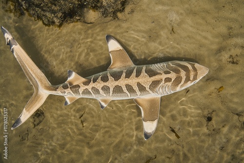 Close-up shot of a shark swimming in the water, great for marine life or ocean-related concepts photo