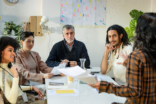 Diverse Business team in work meeting listening to project leader