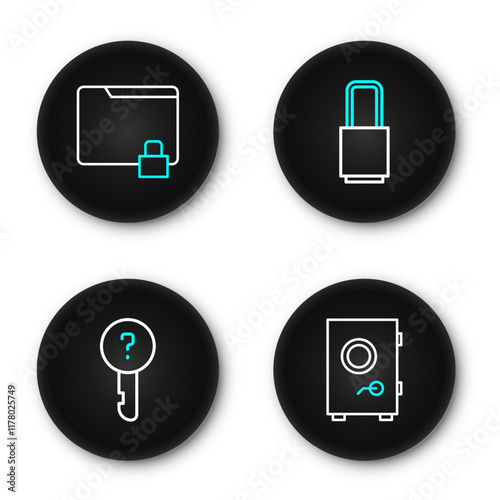 Set line Safe, Undefined key, Lock and Folder and lock icon. Vector
