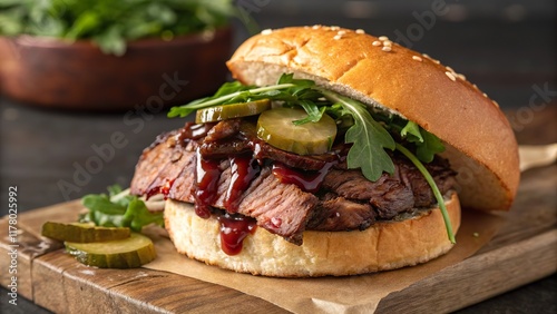 Satisfy your cravings with a deliciously crafted brisket sandwich bursting with flavor and fresh toppings