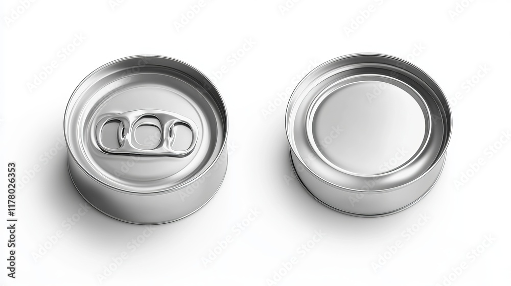 Aluminium can for soda or beer in front, top and bottom view. Vector realistic 3d mockup of blank metal tin can for drink with ring pull on lid isolated on white background Aluminium can for soda or beer in front, top and bottom view. Vector realistic 3d mockup of blank metal tin can for drink with ring pull on lid isolated on white background