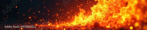 Fiery orange and yellow flames, bright sparks erupt , energy, spark, sparks