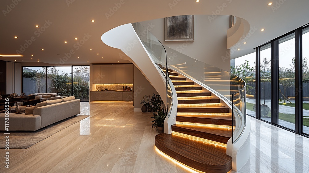 Modern Interior Design Featuring Illuminated Staircase