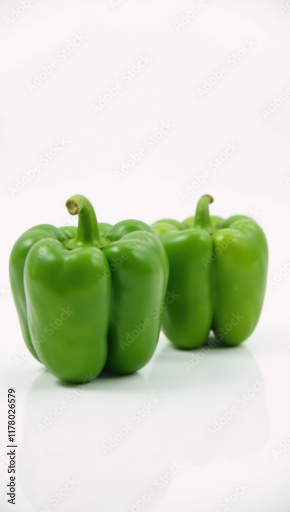 Two colorful bell peppers against a crisp white backdrop promote health freshness ideal for plant-based diets Two colorful bell peppers against a crisp white backdrop promote health freshness ideal for plant-based diets