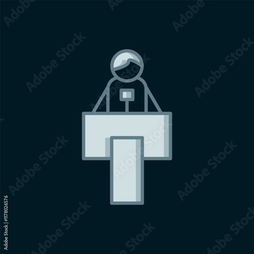 Line Stage stand or debate podium rostrum icon isolated on black background. Conference speech tribune. Flat filled outline style with shadow. Vector