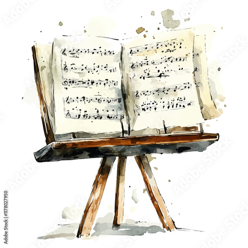 A watercolor illustration of a sheet music holder, isolated on a white background. Musical accessory vector.
