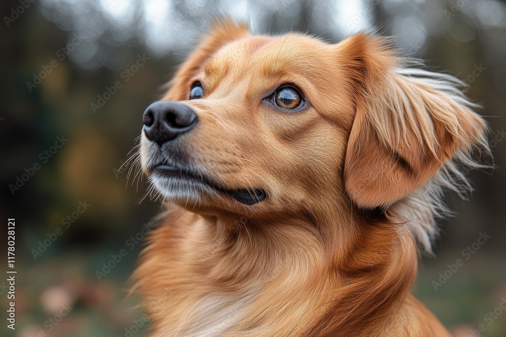 Obraz premium A close-up of a dog's face with a blurry background, suitable for use in pet-related contexts or as a symbol