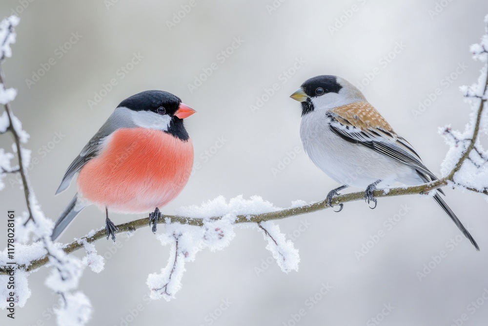 A pair of birds perched on the edge of a tree branch, looking out at the surrounding environment A pair of birds perched on the edge of a tree branch, looking out at the surrounding environment