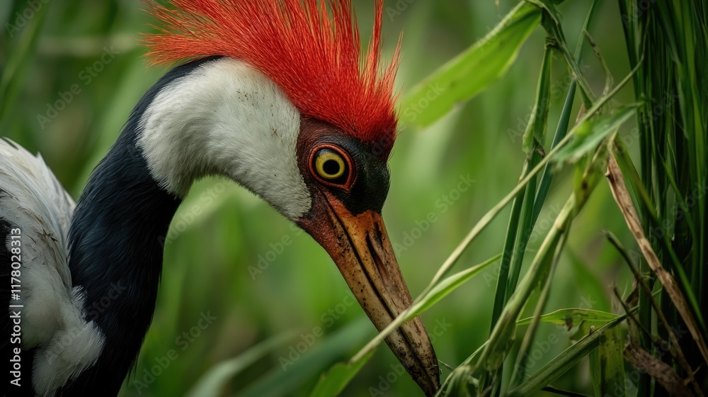 Fototapeta premium Close-up shot of a bird's head with bright red plumage, ideal for illustration or graphic design