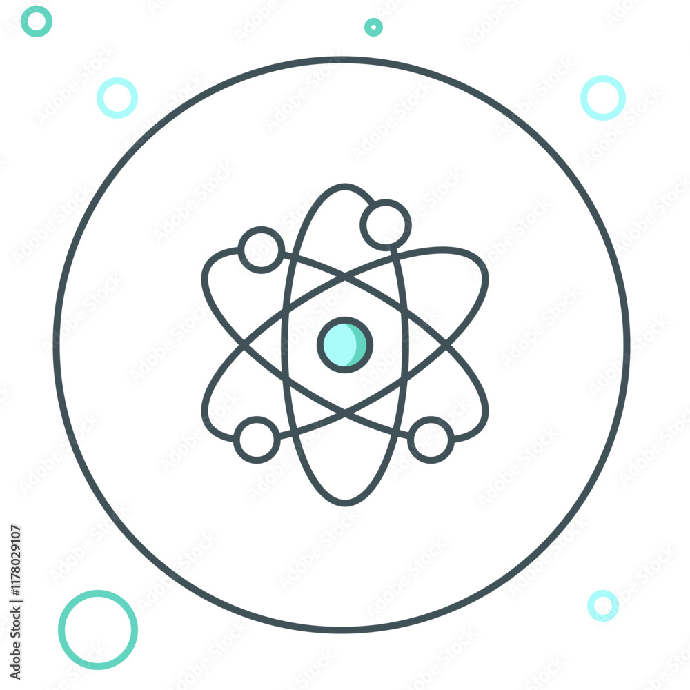 Line Atom icon isolated on white background. Symbol of science, education, nuclear physics, scientific research. Colorful outline concept. Vector Line Atom icon isolated on white background. Symbol of science, education, nuclear physics, scientific research. Colorful outline concept. Vector