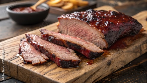 Savoring the succulence of perfectly smoked brisket served with a rich glaze and crispy sides