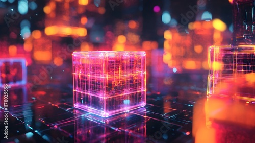 Neon-filled digital cubes in a surreal dimension