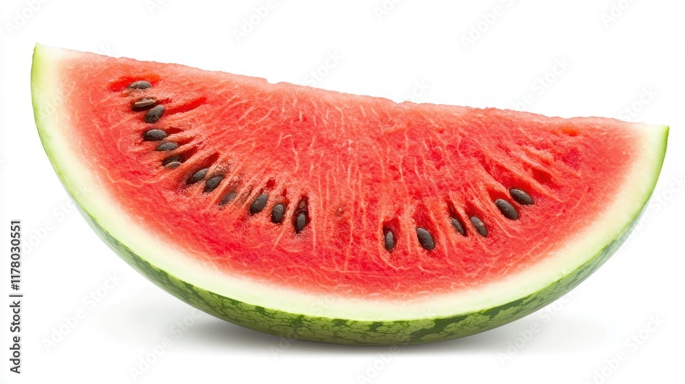 A sliced watermelon with its bright red interior on a white isolated background A sliced watermelon with its bright red interior on a white isolated background