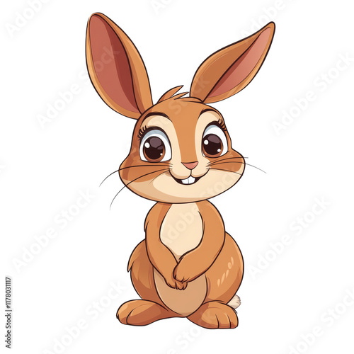 Cute cartoon rabbit sitting happily with big eyes
