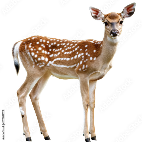 Young deer stands gracefully in a bright setting