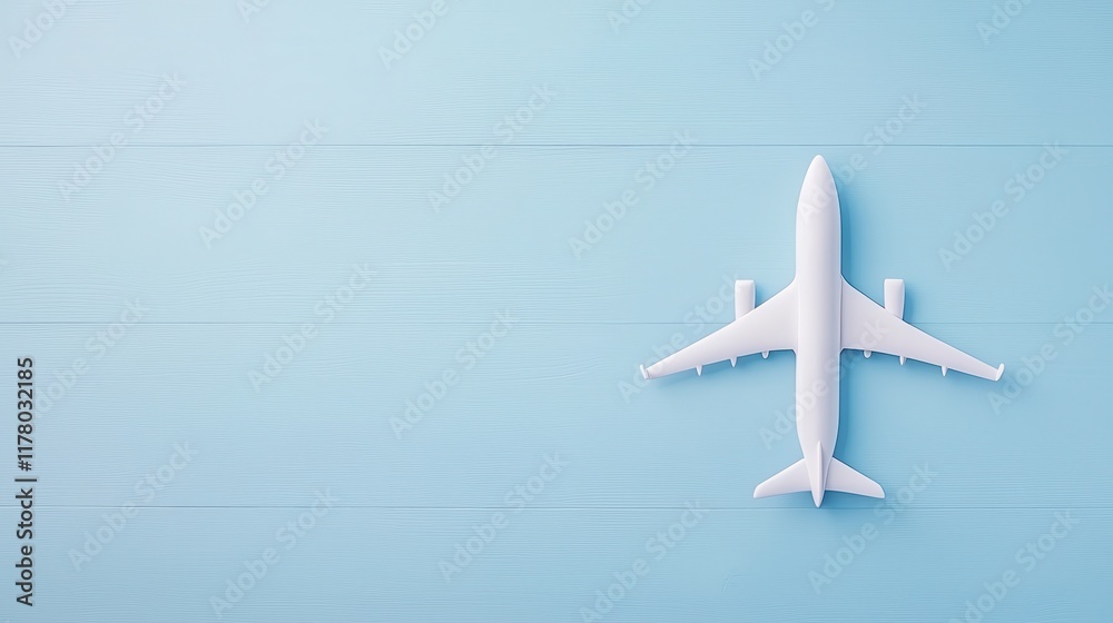 Fototapeta premium Minimalistic White Airplane Model on Soft Blue Background