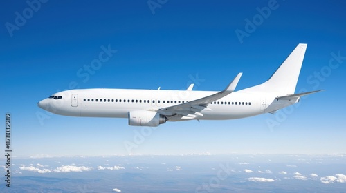 Sleek White Airplane Flying Over a Clear Blue Sky