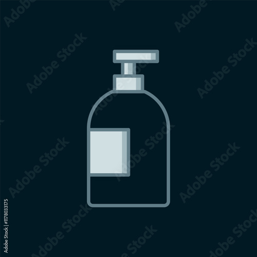 Line Dishwashing liquid bottle icon isolated on black background. Liquid detergent for washing dishes. Flat filled outline style with shadow. Vector