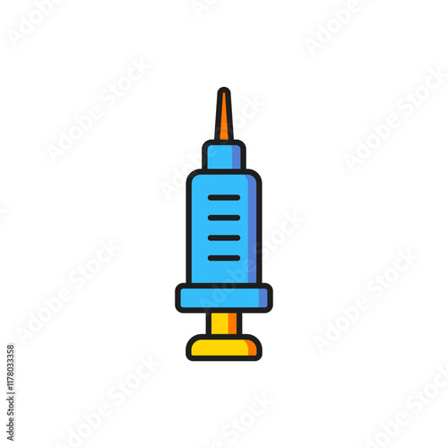 Color Addiction to the drug icon isolated on white background. Heroin, narcotic, addiction, illegal. Sick junkie with a syringe and medical pills. Flat filled outline style with shadow. Vector