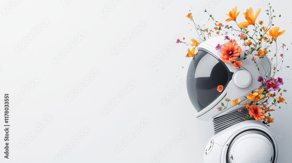 Obraz premium Astronaut with Floral Accents Against a Minimalist Background