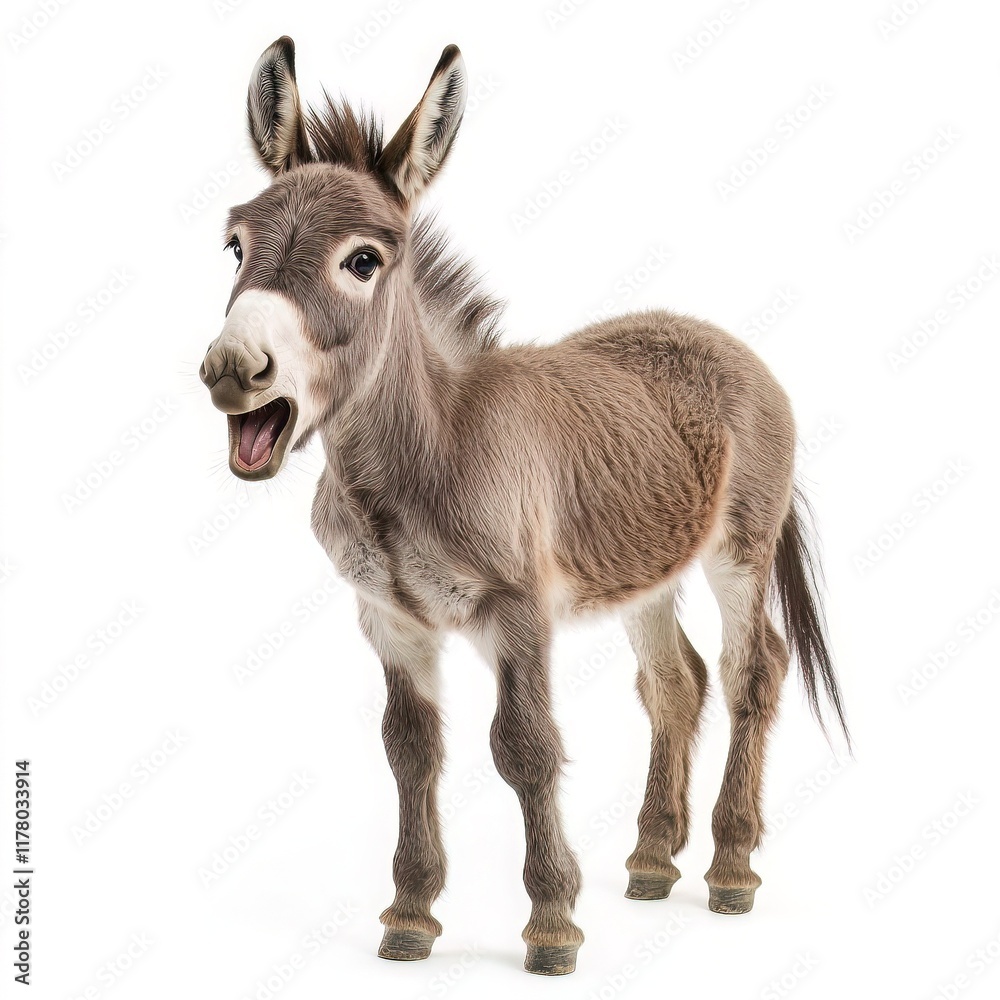Funny surprised donkey with open mouth on isolated white background. Generated AI Funny surprised donkey with open mouth on isolated white background. Generated AI