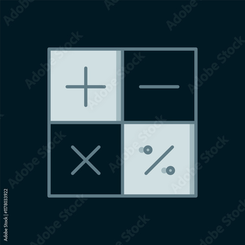 Line Calculator icon isolated on black background. Accounting symbol. Business calculations mathematics education and finance. Flat filled outline style with shadow. Vector